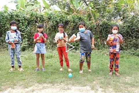 Ball get into cup } Fun outdoor game