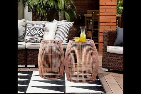 Peaktop by Teamson Home Outdoor & Garden Furniture, Large Round Patio Side Table in Bamboo Wicker