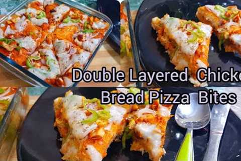 Double  Layered Chicken Bread Pizza Bites/snacks/Bread Pizza/Cheese Pizza//Cup n Saucer food Treats