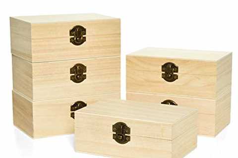 Rocinha 6pcs Large Unfinished Wooden Box Rectangle Keepsake Box Stash Boxes with Hinged Lid for DIY ..