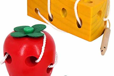 Early Development Toys Wooden Lacing Toys, Montessori Activity Caterpillars Eat Apple and Kids..