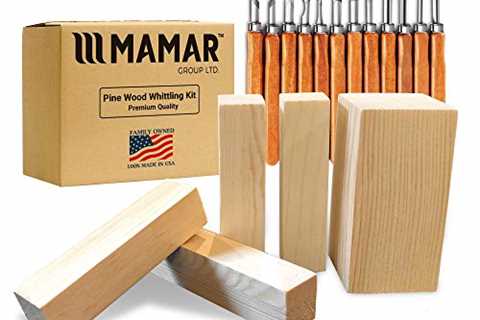 MAMAR Pine Wood Carving Whittling Kit - 12 Piece SK10 Carbon Steel Tools and 5 Large Wood Blocks..