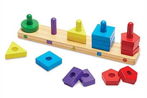 Melissa  Doug Stack and Sort Board - Wooden Educational Toy With 15 Solid Wood Pieces Red, Blue,..