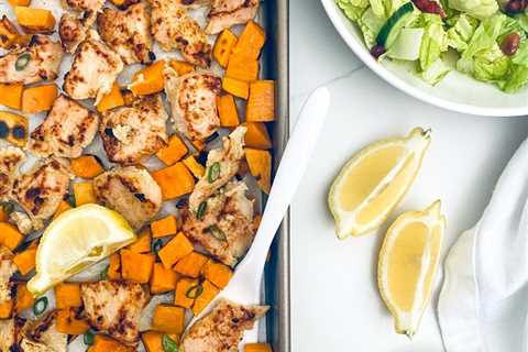 Sheet Pan Zesty Yogurt Chicken + Sweet Potatoes