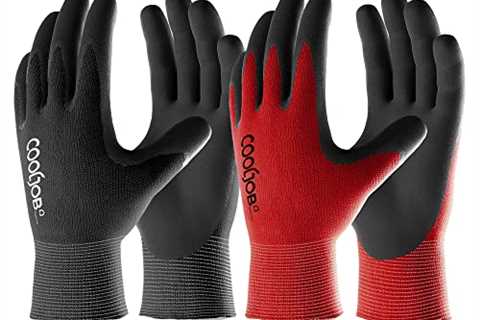 COOLJOB Men's Breathable Rubber Coated Gardening Gloves (2 Pairs)